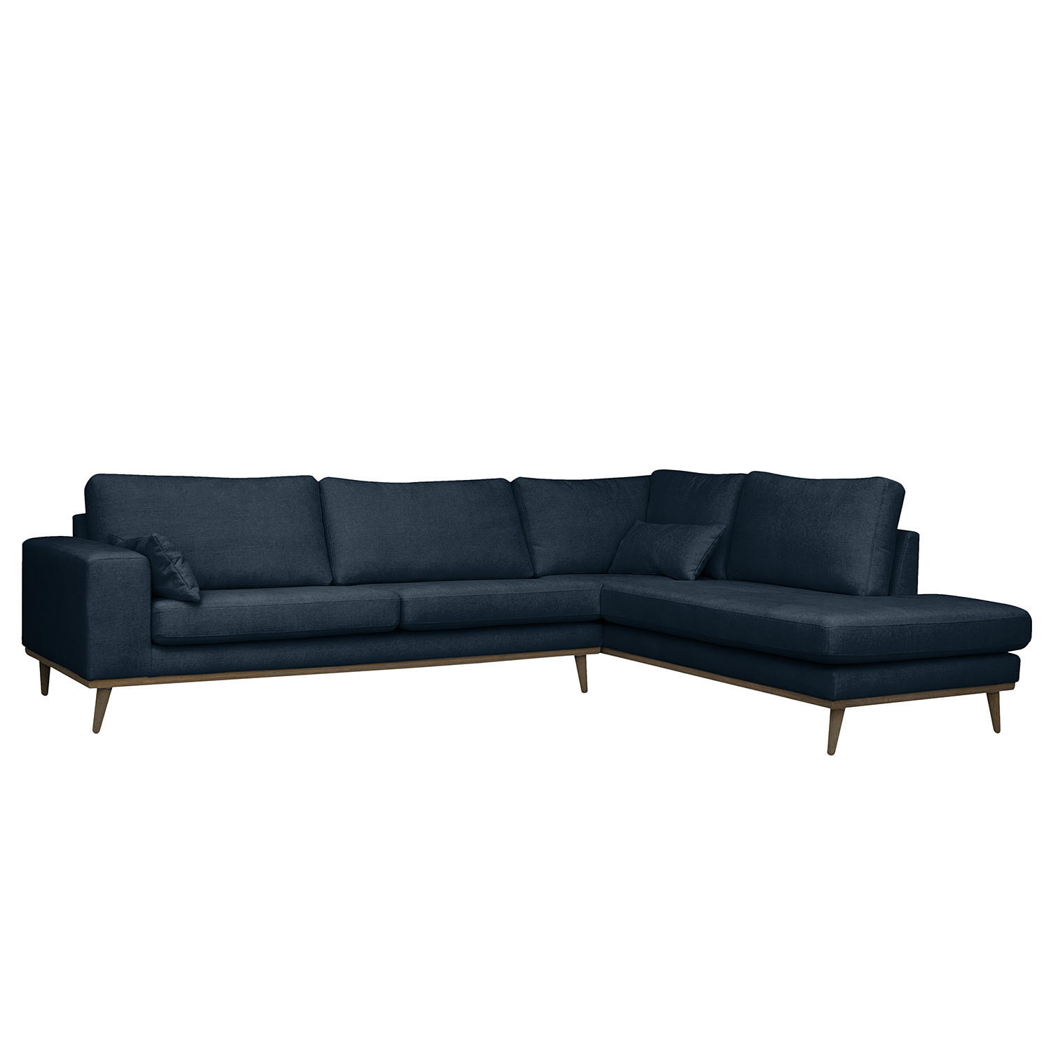 ECKSOFA mit Ottomane - Eichefarben/Dunkelblau, Eichenholz/Textil (287/219cm) - home24