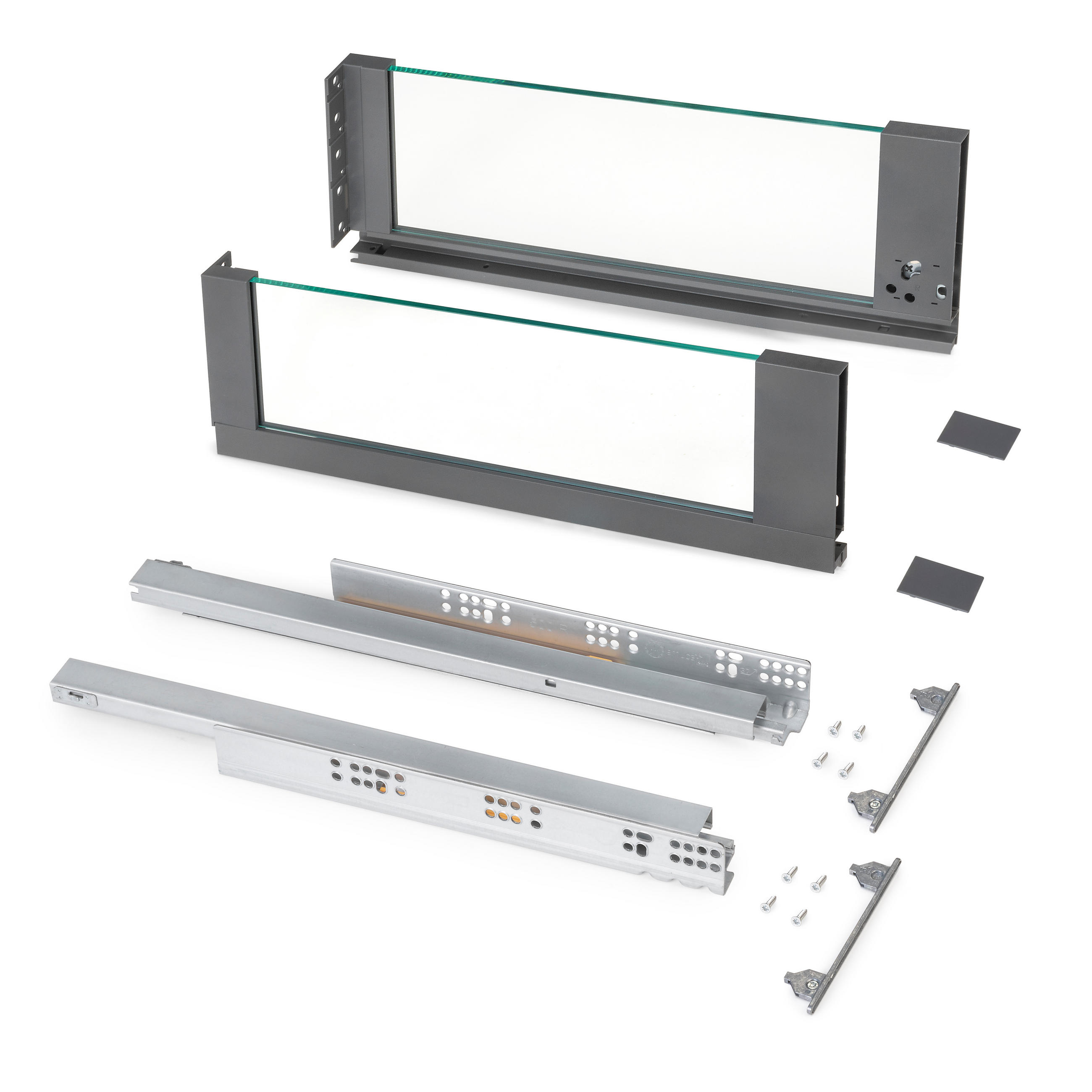 AUSSENSCHUBLADE Vertex 40Kg mit Glas-Einschubelement 178mm hoch, 450mm tief, Stahl und Aluminium und Glas, Anthrazitgrau - Anthrazit, Metall (1.3/18/45cm) - EMUCA