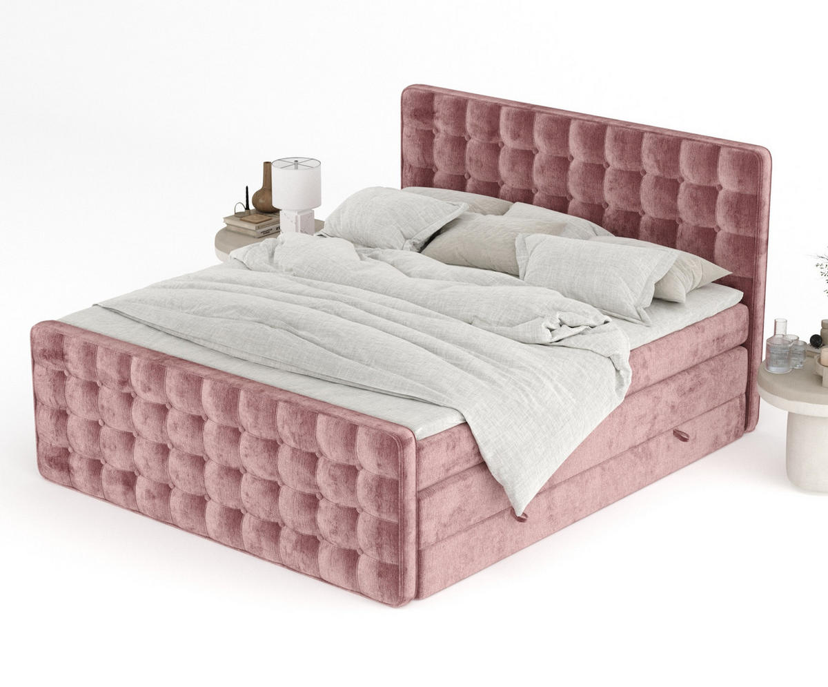 BOXSPRINGBETT Velouria Rosa 180/200 cm - Schwarz/Rosa, Holz/Holzwerkstoff (180/200cm) - Maison de Reve