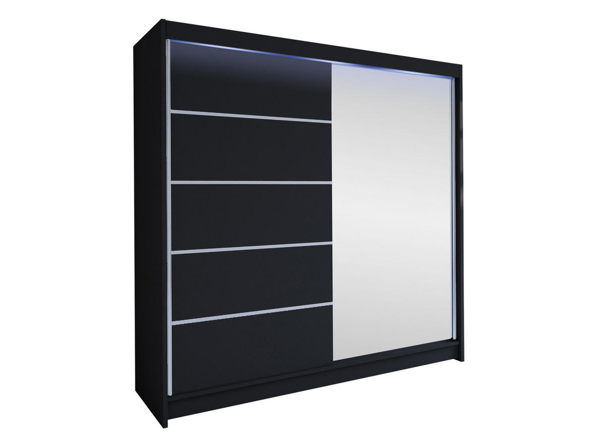 SCHWEBETÜRENSCHRANK Talin III, mit RGB LED Beleuchtung - Silberfarben/Schwarz, Holzwerkstoff/Metall (180/215/58cm) - MIRJAN24