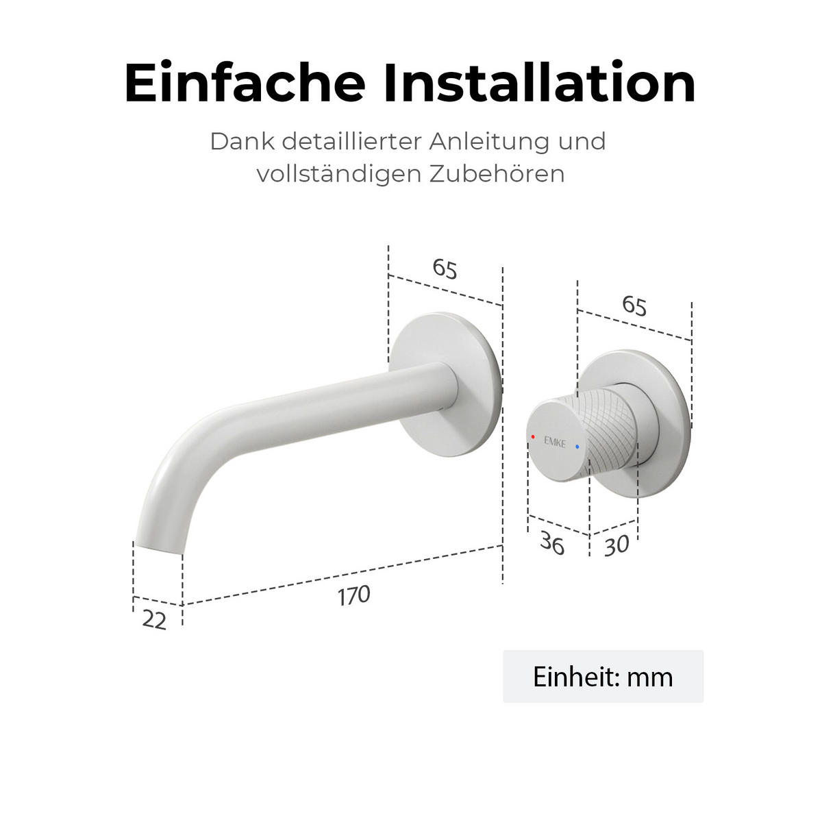 WASCHTISCHARMATUR Unterputz matt weiß 28,1/14/6,5 cm - Weiß, Metall (28.1/14/6.5cm) - EMKE