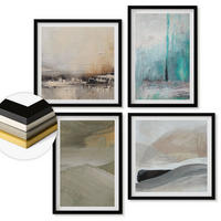 WANDBILDER 4er-Set - 50x50 cm & 40x60 cm Schwarzer Rahmen - Gemalte abstrakte Dekorationen - Schwarz, Kunststoff (50/50cm) - ArtPrintCave