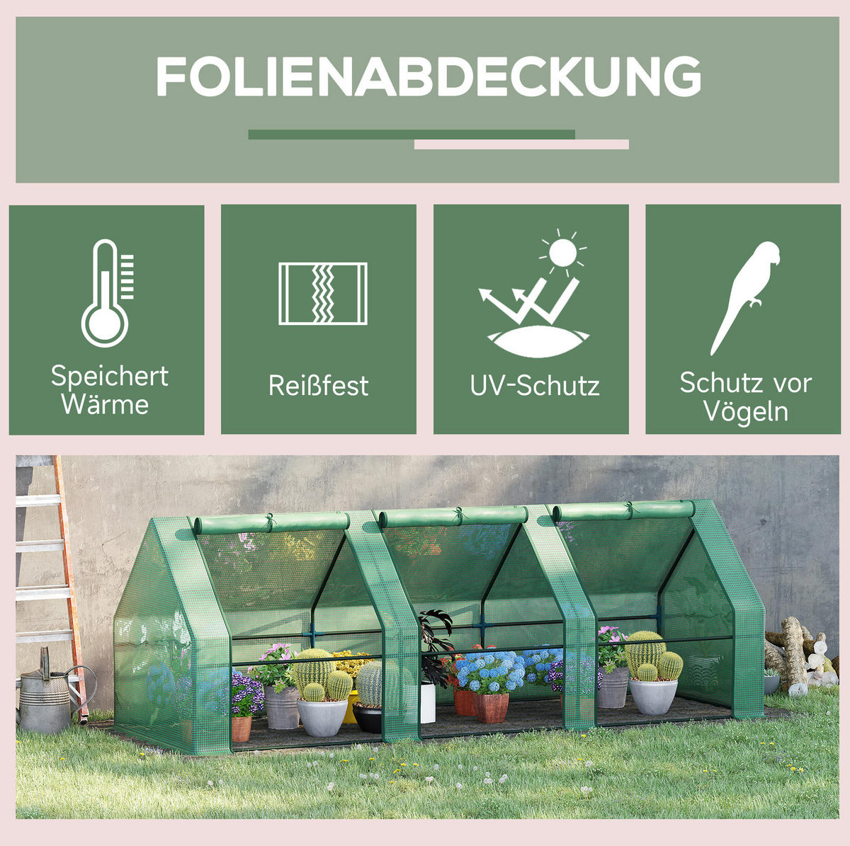 GEWÄCHSHAUS 270/90/90 cm Grün aus Stahl mit aufrollbaren Fenstern - Grün, Metall (90/90/270cm) - OKMYHOME