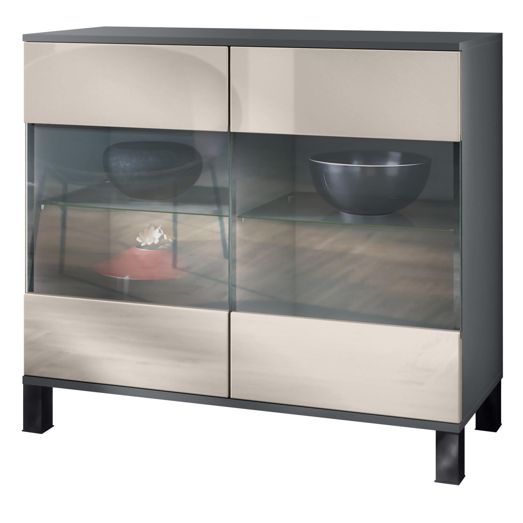 KOMMODE Bari Sandgrau Hochglanz - Sandfarben, Holzwerkstoff (92.5/84.5/35cm) - Vladon
