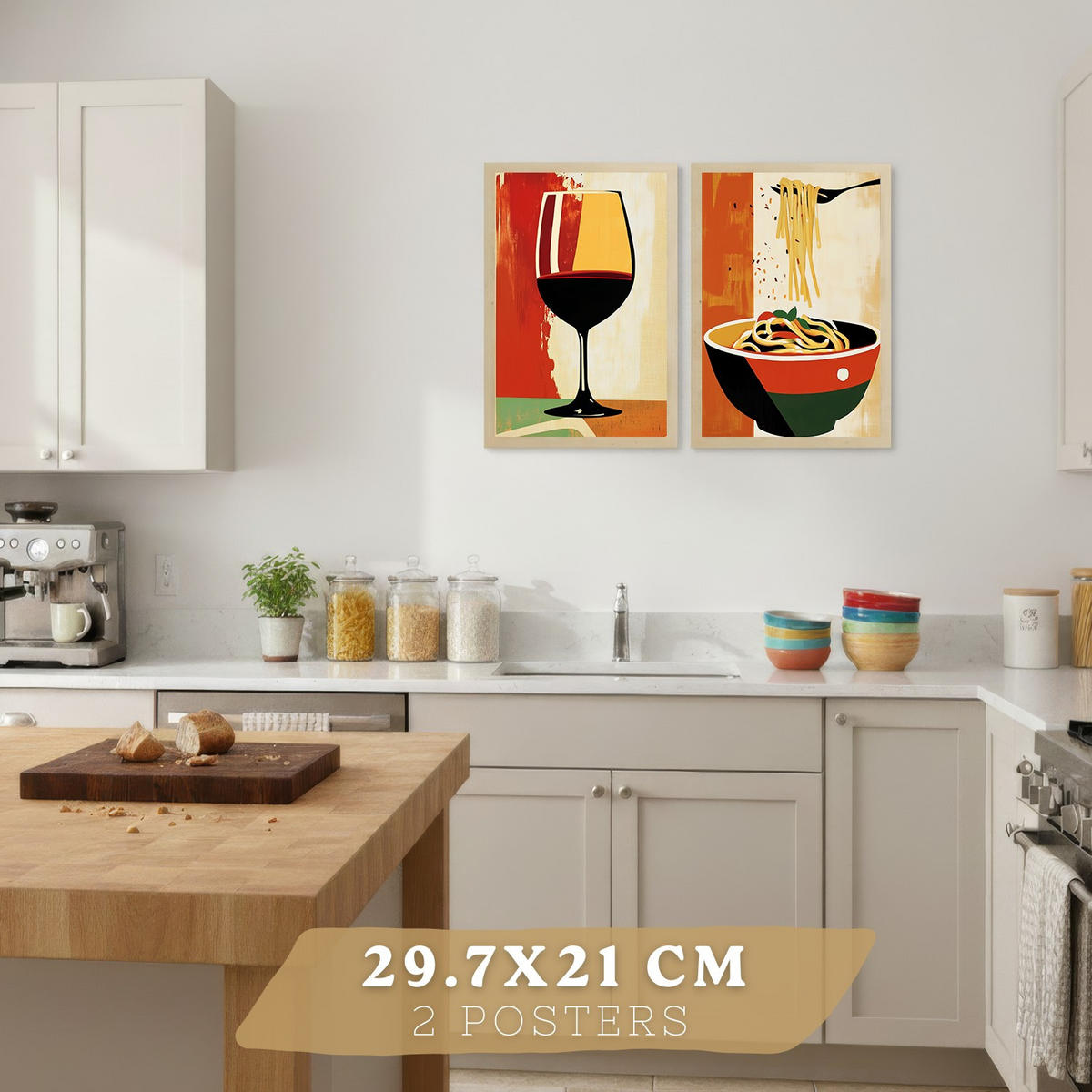 PLAKAT Sada 2 Retro 2 A4 Lehký dřevěný rám - béžová, papír (29.7/1/21cm) - Nacnic