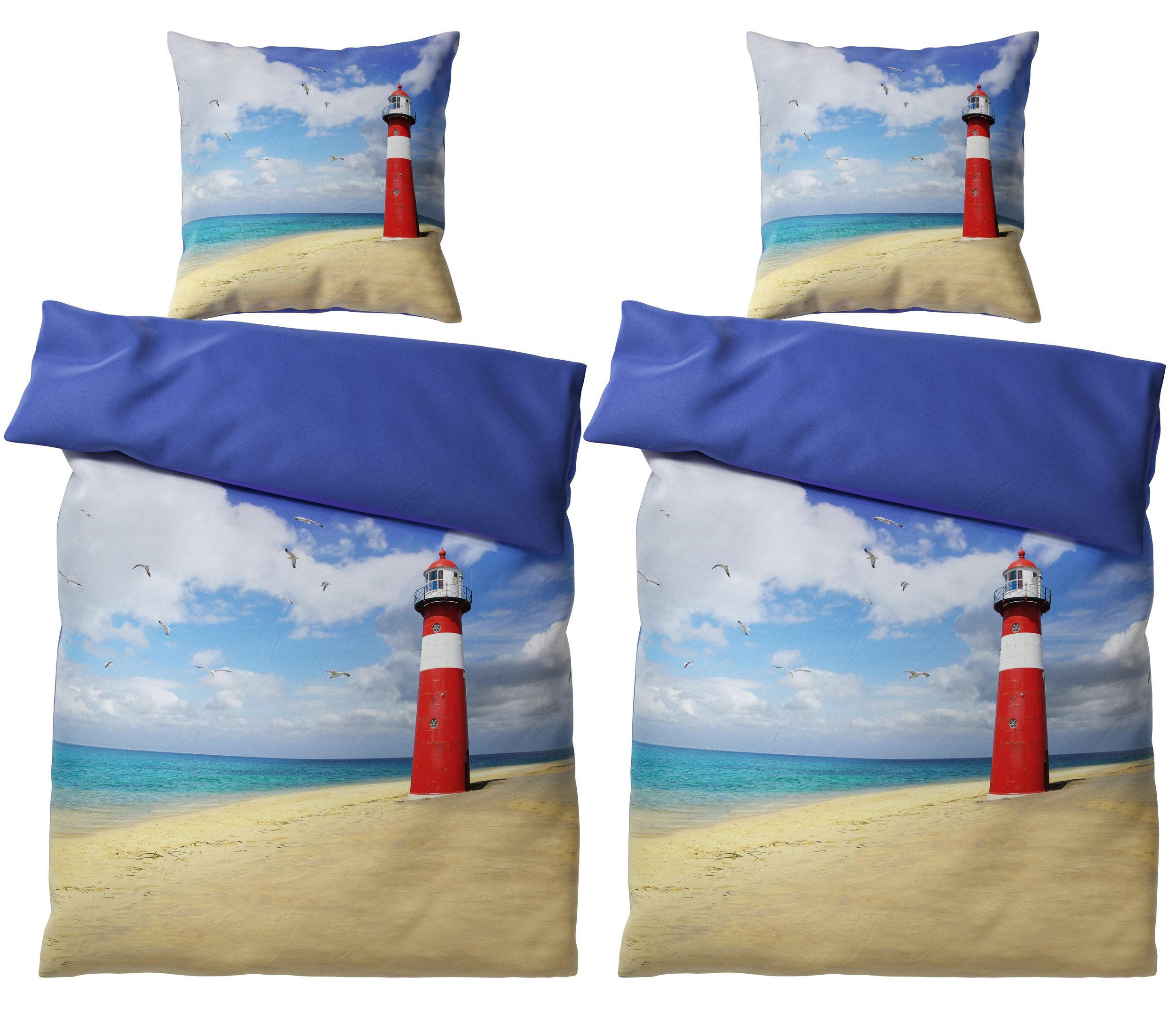 BETTWÄSCHE 4-teilig Leuchtturm - Blau, Naturmaterialien (135/200cm) - Sanilo