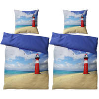 BETTWÄSCHE 4-teilig Leuchtturm - Blau, Naturmaterialien (135/200cm) - Sanilo