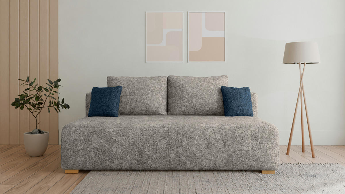 SCHLAFSOFA - Polstersofa aus Bouclé - Grau (Arena 17 + Arena 22 Kissen) - Dunkelblau/Grau, Holzwerkstoff (200/90/100cm) - Möblo