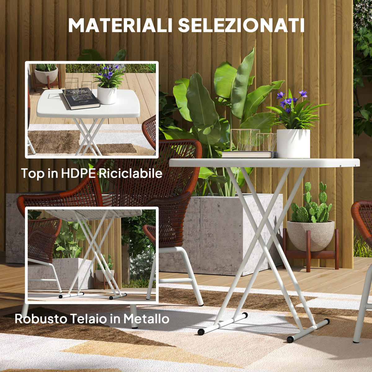 GARTENTISCH,KLAPPBAR Metall HDPE höhenverstellbar,weiß - Weiß, Kunststoff (76/50/74cm) - Vallsero