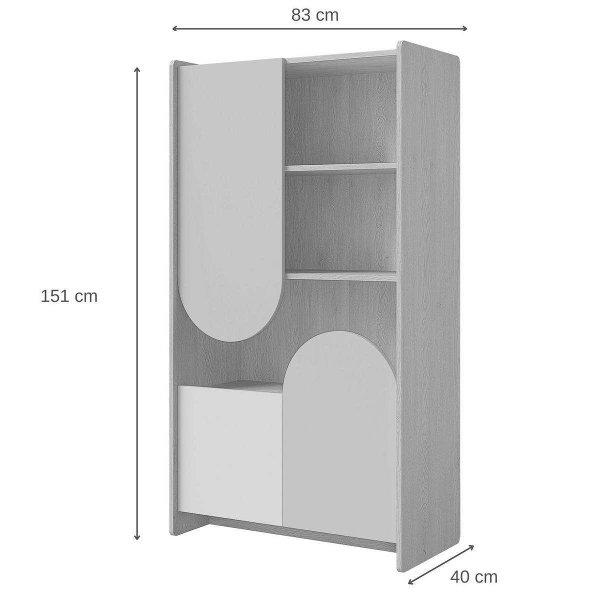 BÜCHERREGAL Lena mit 3 Türen, für Kinder und Jugendliche, 83 cm, Eiche Cremona/Macadamia/Puderrosa - Eichefarben/Beige, Holzwerkstoff (83/151/40cm) - Beautysofa