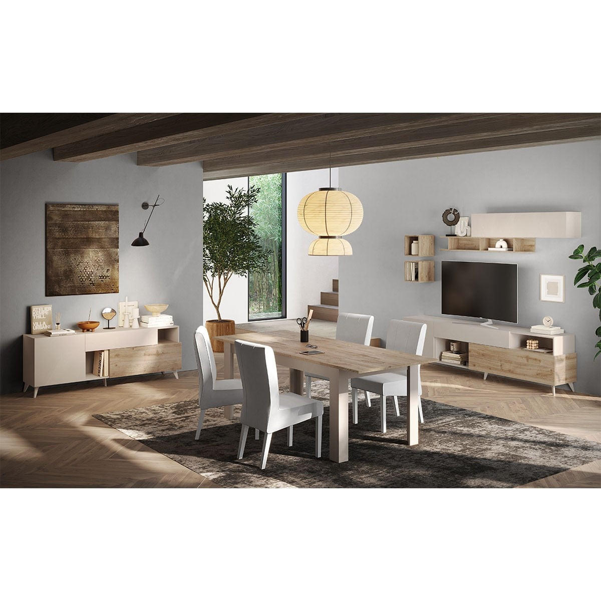 TV-MÖBEL mit 2 Türen, 1 Schublade und 2 Nischen - Mala - 181/43/67 cm - Beige, Holzwerkstoff (43/67/181cm) - Calicosy