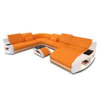 WOHNLANDSCHAFT Stoff Wohnlandschaft Swing Apricot Weiß Mikrofaserstoff - Orange, Kunststoff (404/90/295cm)