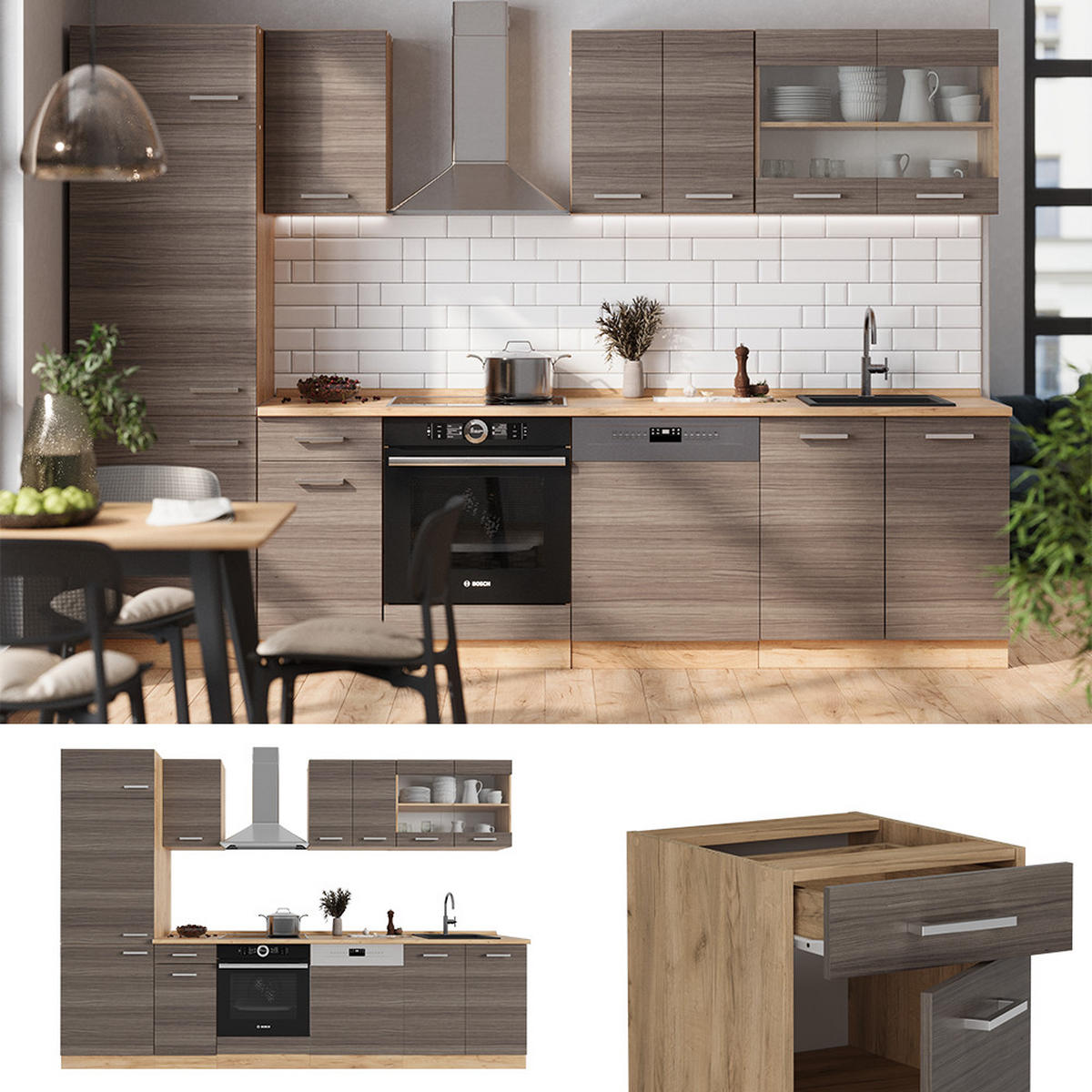 Honigeiche/Grau, Holzwerkstoff (300/81.6/46cm) - Vicco