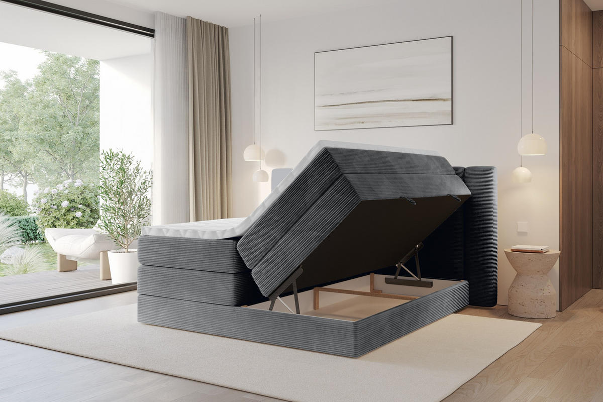 BOXSPRINGBETT mit Matratze H3/H4 - EVON KING - 140x200 cm Dunkelgrau - Graphitfarben, Holzwerkstoff (140/200cm) - ALTDECOR
