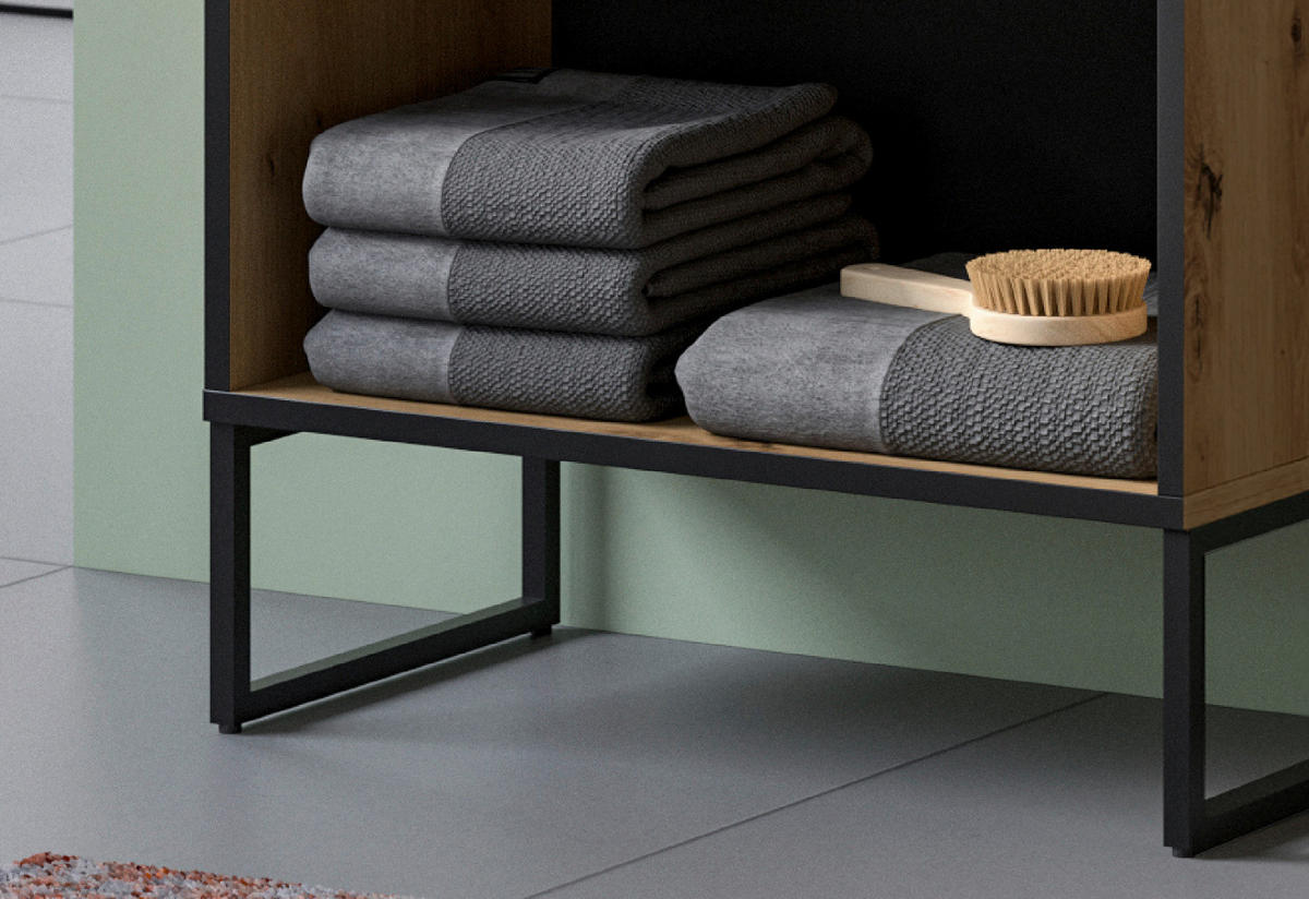 HOCHSCHRANK Eiche Artisan, schwarz 59 cm, Badezimmer Schrank mit Soft-Close - Schwarz/Eiche Artisan, Holzwerkstoff/Kunststoff (59/159/32cm) - Inn.Furn