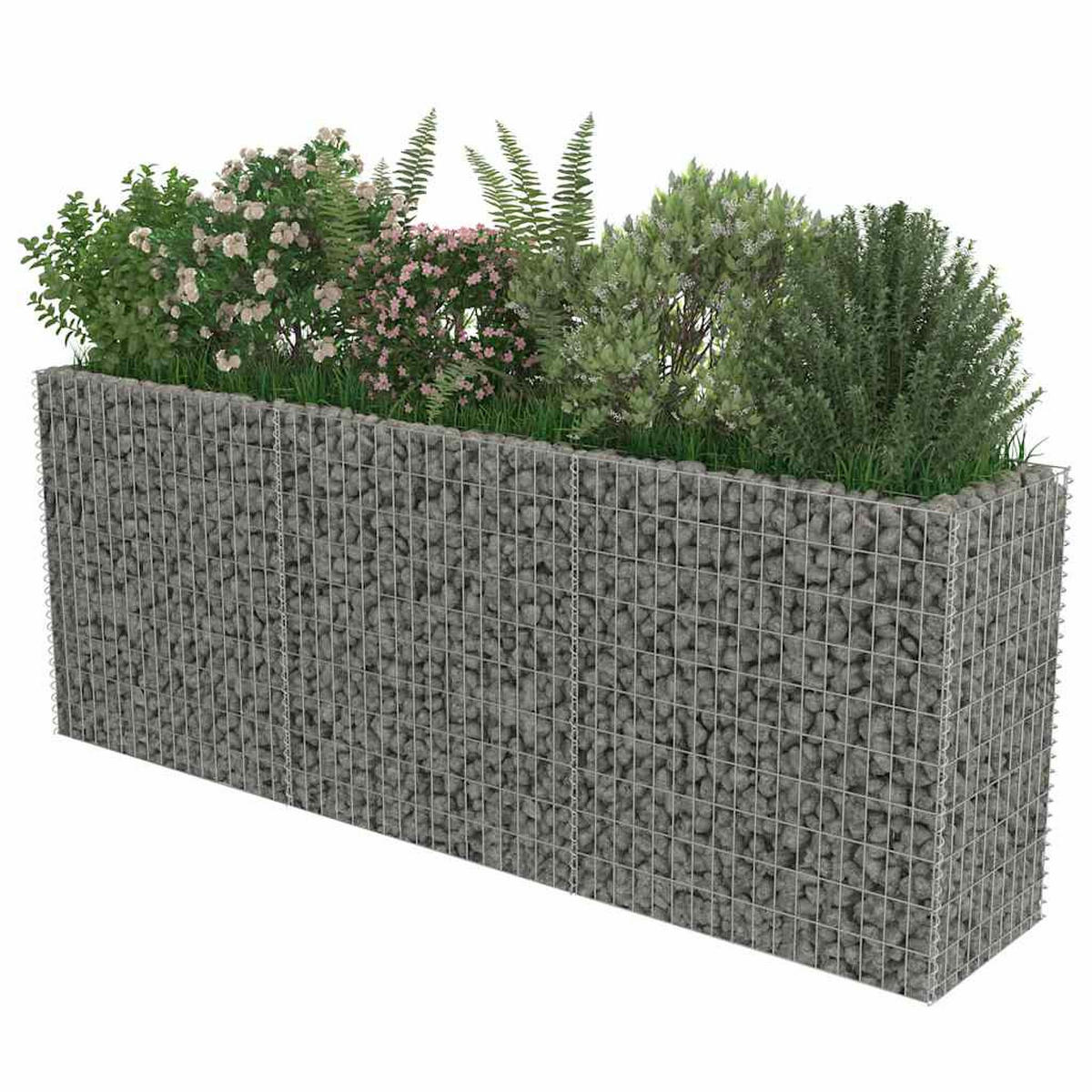 GABIONEN Hochbeet ROON aus Stahl | 270x50x100cm | Steinkorb Gabionengitter - Silberfarben, Metall (270/100/50cm) - DELUKE