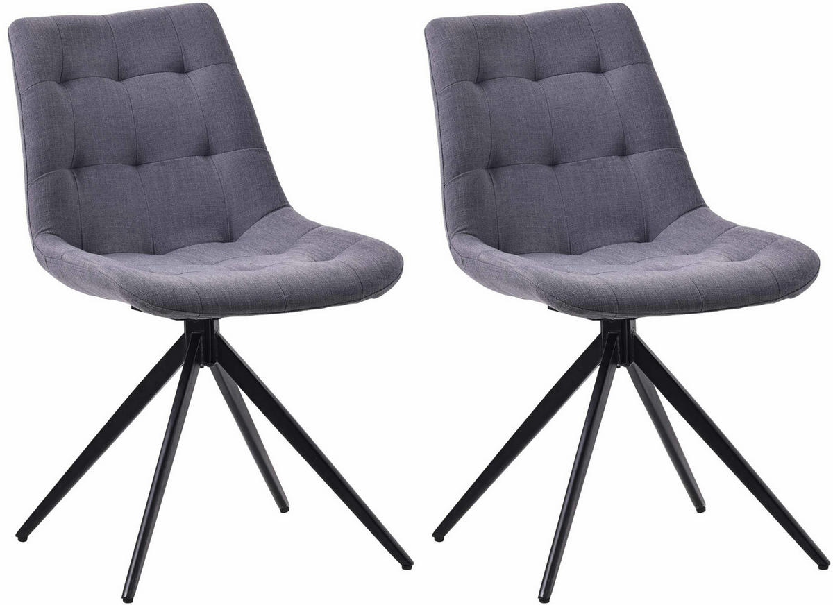 DREHSTUHL 2er Set Stoff Dunkelgrau - Dunkelgrau/Schwarz, Textil/Metall (48/82/56cm) - CLP