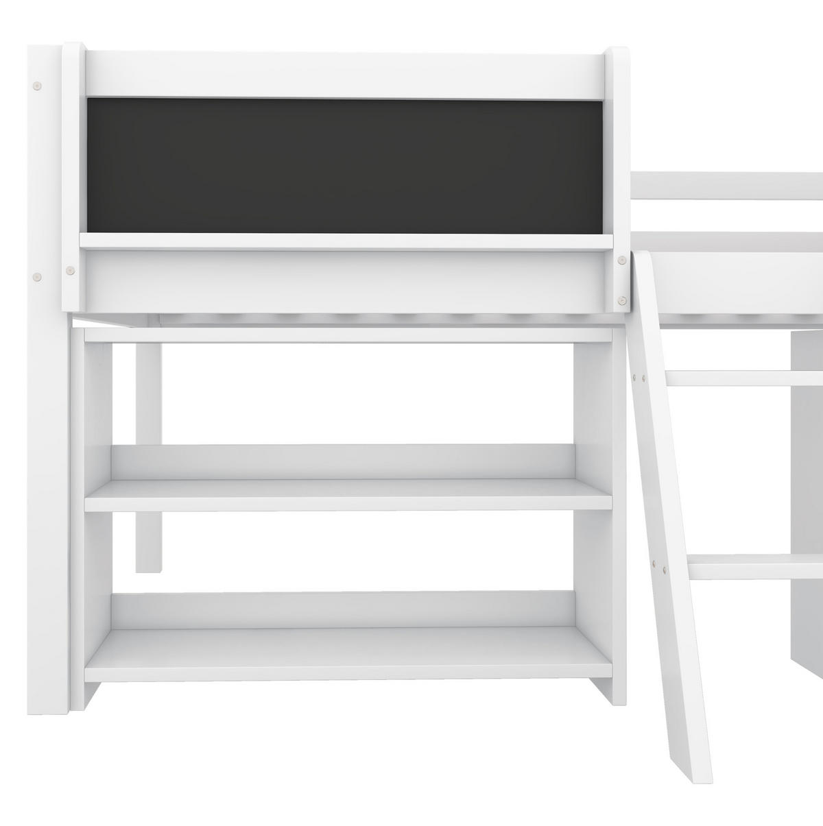 VISOKA postelja 90/200 cm bela z lestvijo, ograjo in policami iz bora - bela, les (90/200cm) - OKWISH