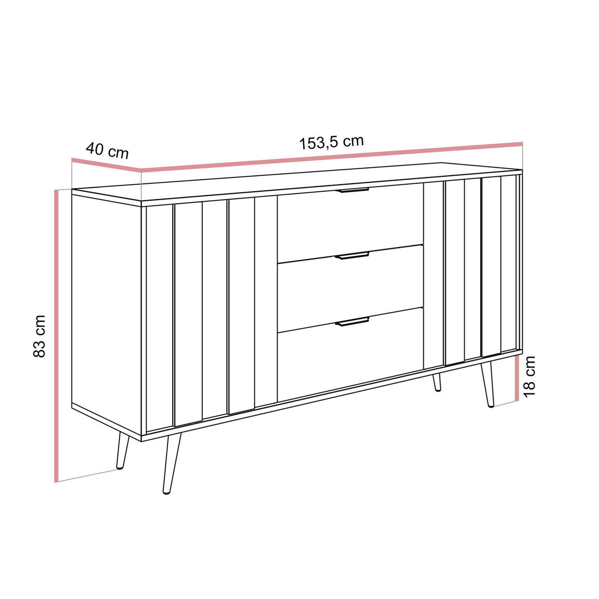 KOMMODE ALMA 2D3S mit LED-Beleuchtung - Eichefarben/Schwarz, Holzwerkstoff (153/88/40cm) - Lookway