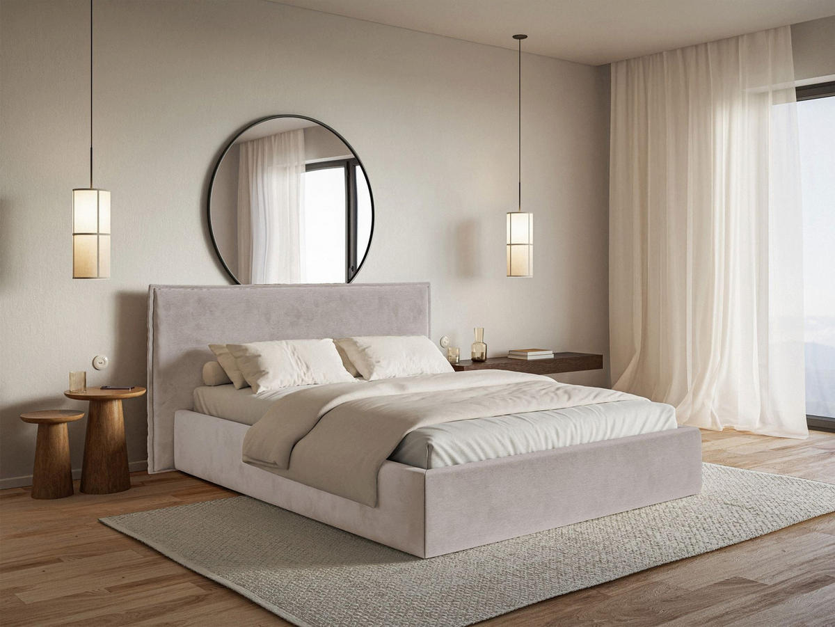 POLSTERBETT Softie Taupe Velours 180x200 - Graubraun, Textil (180/200cm) - Selsey