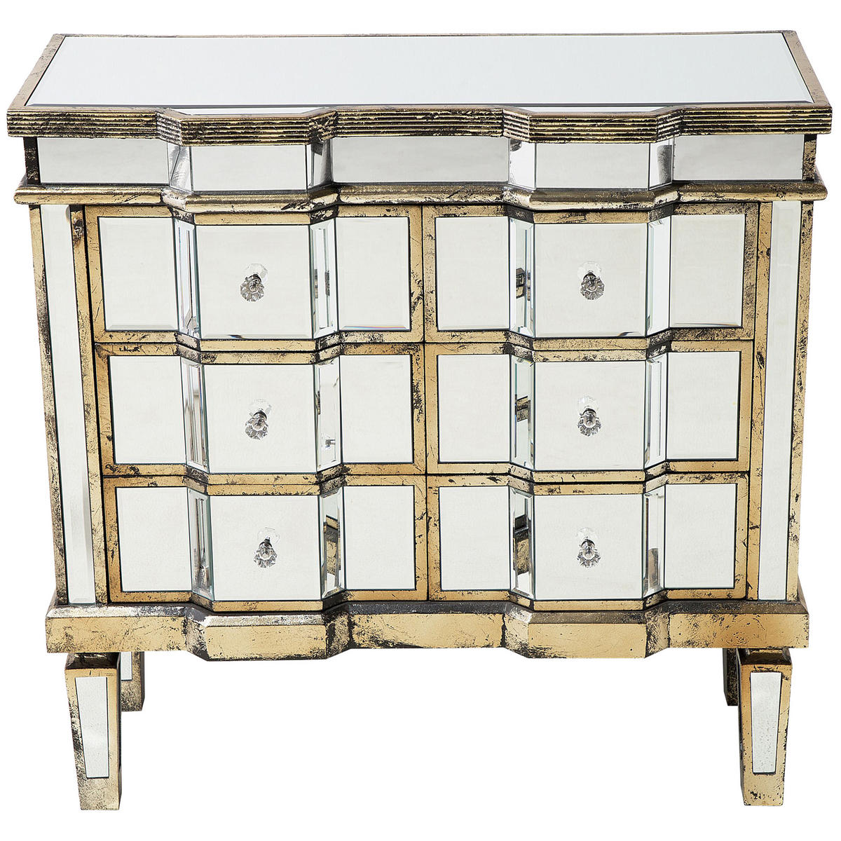 KOMMODE 6 Schubladen Spiegeleffekt Mozela - Silberfarben/Goldfarben, Glas (81/80/35cm) - Beliani