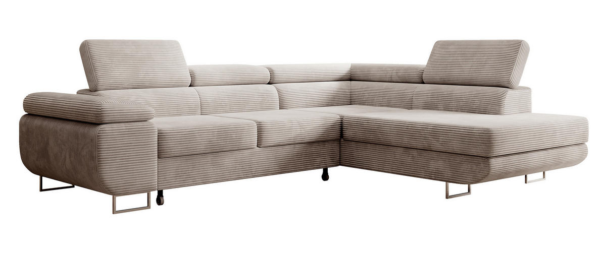 ECKSOFA Stevil Graubeige Cordbezug - Greige/Silberfarben, Textil/Metall (275/203cm) - Selsey