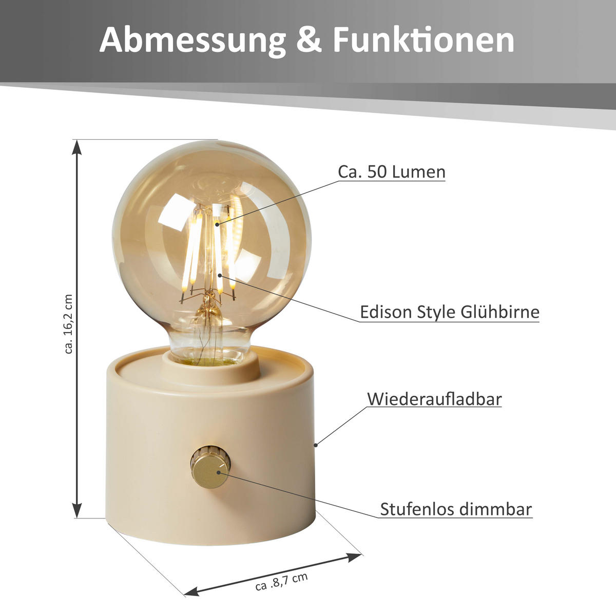 LED-TISCHLAMPE Vintage Edison dimmbar 10x9x16cm Beige 2er-Set - Beige, Kunststoff (10/8.7/16cm) - Northpoint