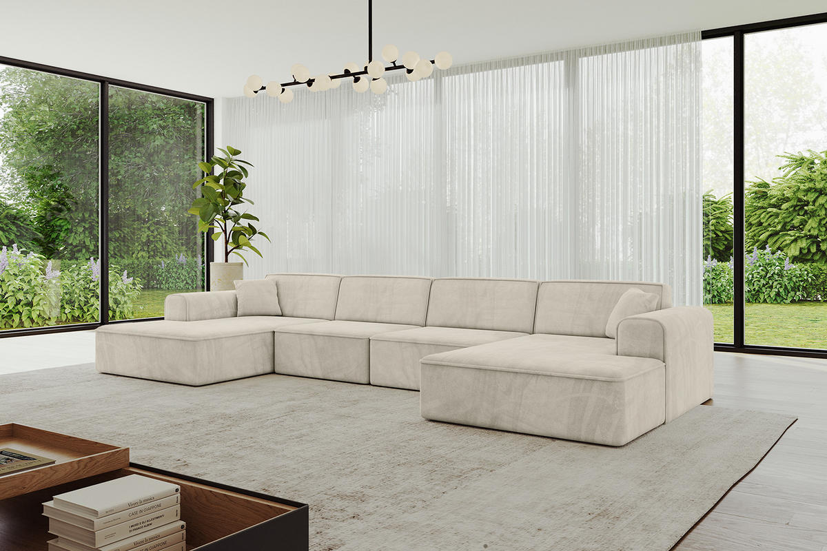 WOHNLANDSCHAFT IREA-U2-v3 - 388x171x79 cm Dunkelgrau - Ecru, Holzwerkstoff/Textil (388/79/171cm) - ALTDECOR