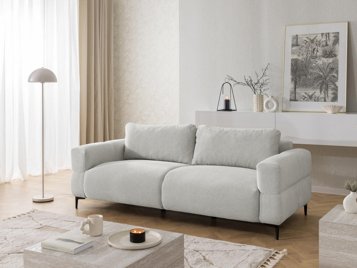 3-SITZER-SOFA Cardea in Bubble-Optik aus weichem Hellgrau Strukturstoff mit hohem Sitzkomfort - Hellgrau/Schwarz, Holz/Textil (217/80/97cm) - S-Style Möbel