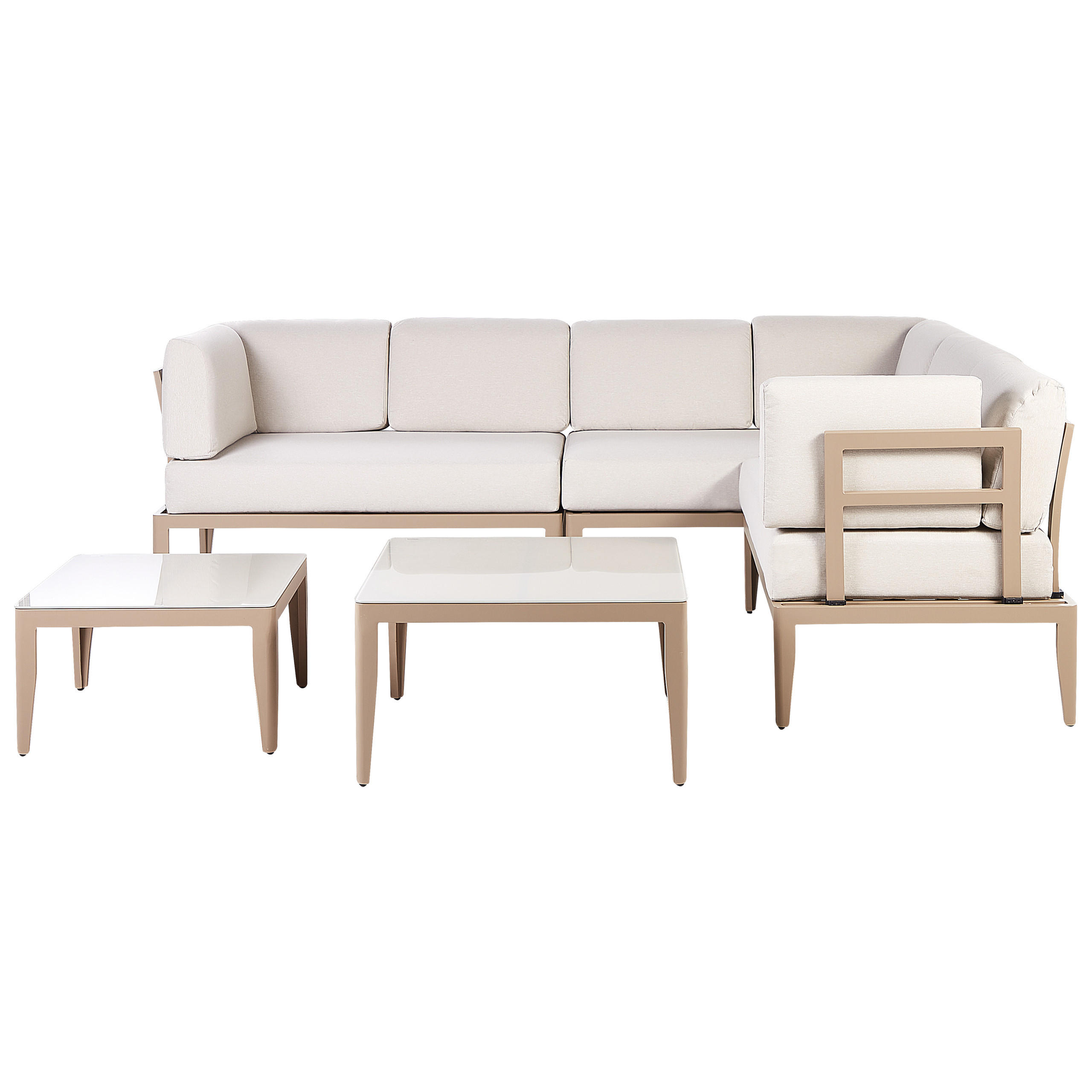 LOUNGE-SET 6-Sitzer sandbeige rechtsseitig modular Auflagen hellbeige Rima III - Beige, Metall - Beliani