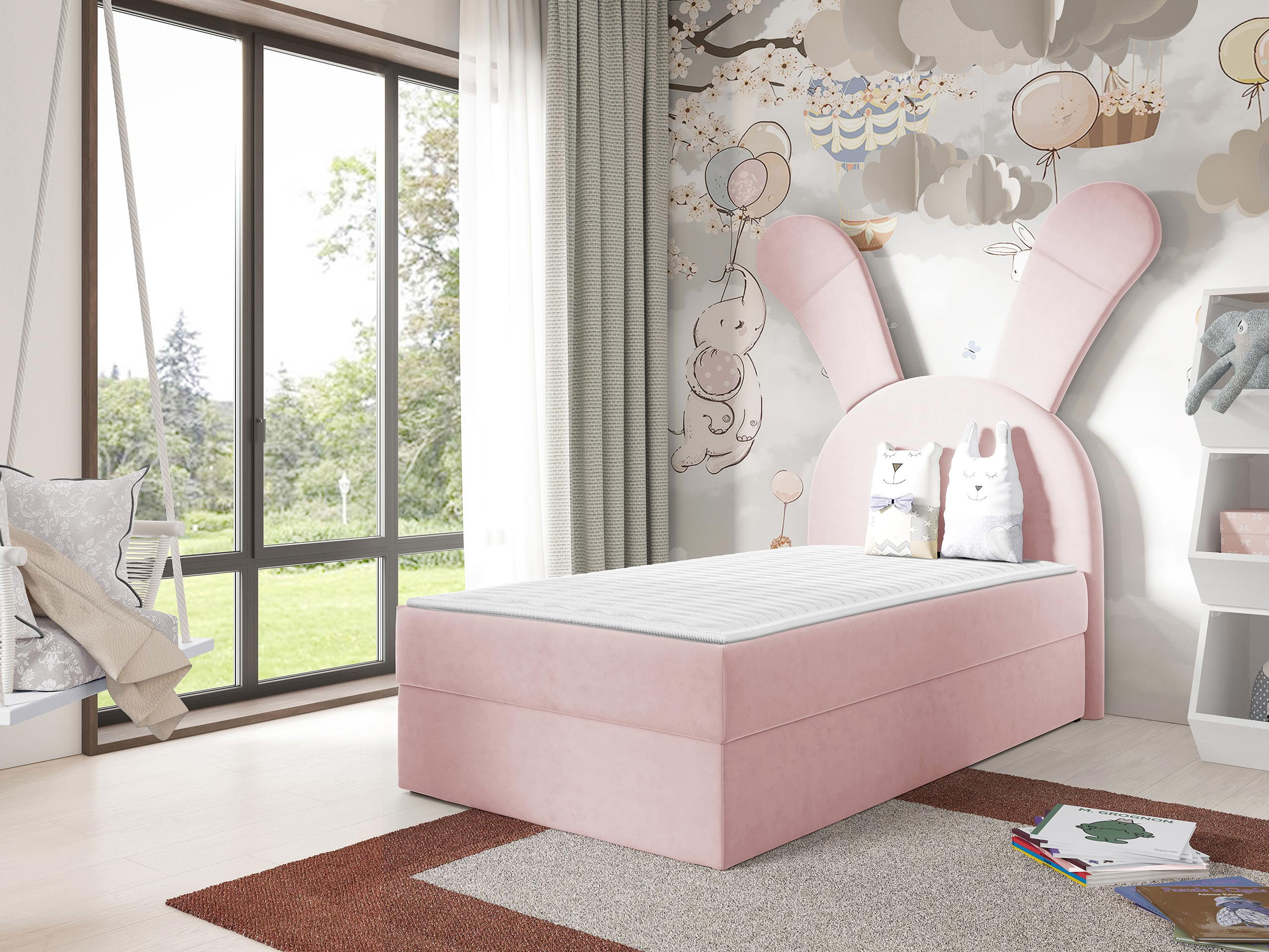BOXBETT Bunny Light, Seite: Rechts - Hellrosa/Schwarz, Holz/Textil (100/200cm) - MIRJAN24