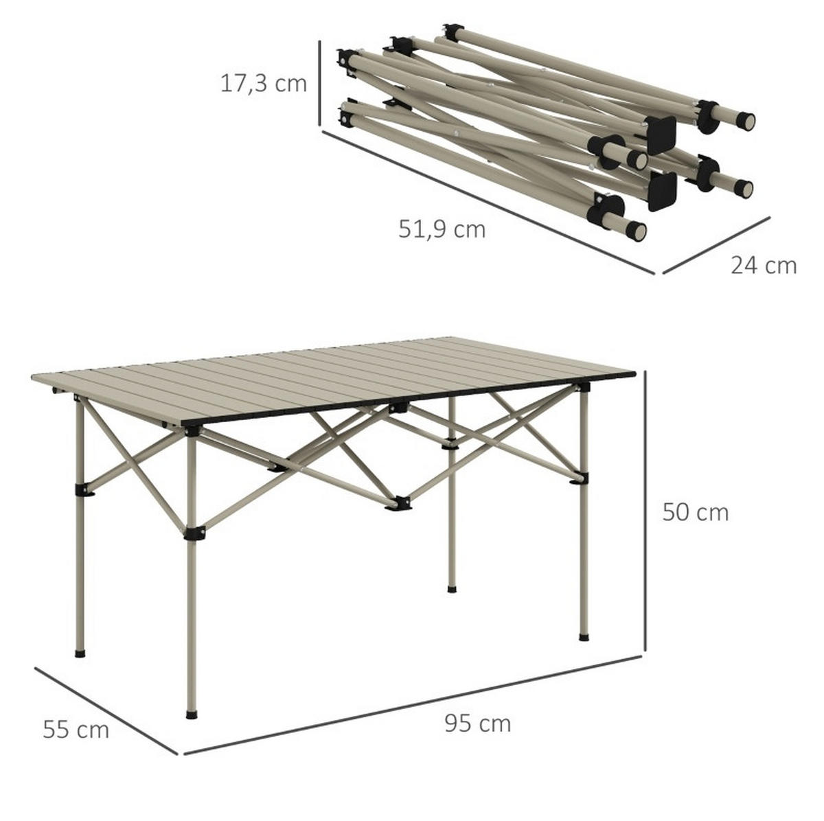 LOUNGETISCH 95/55/50 cm khaki aus Aluminium klappbar - Beige, Metall (95/55/50cm) - OKWISH