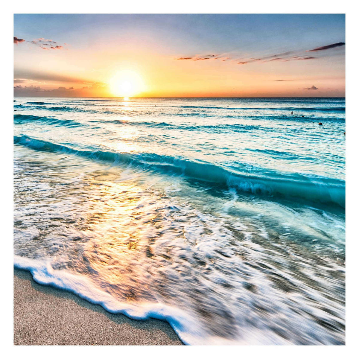 FOTOTAPETE Sonnenuntergang am Strand 288/288 cm - Blau, Papier (288/288cm) - Bilderwelten