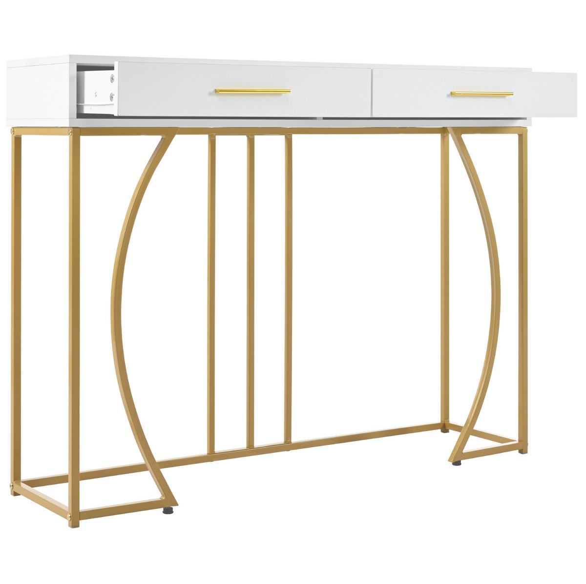 KONSOLENTISCH aus MDF 110x32x85 cm Weiß mit Schublade, Metallgestell und verstellbaren Füßen - Weiß, Holzwerkstoff (32/110/85cm) - Modfu