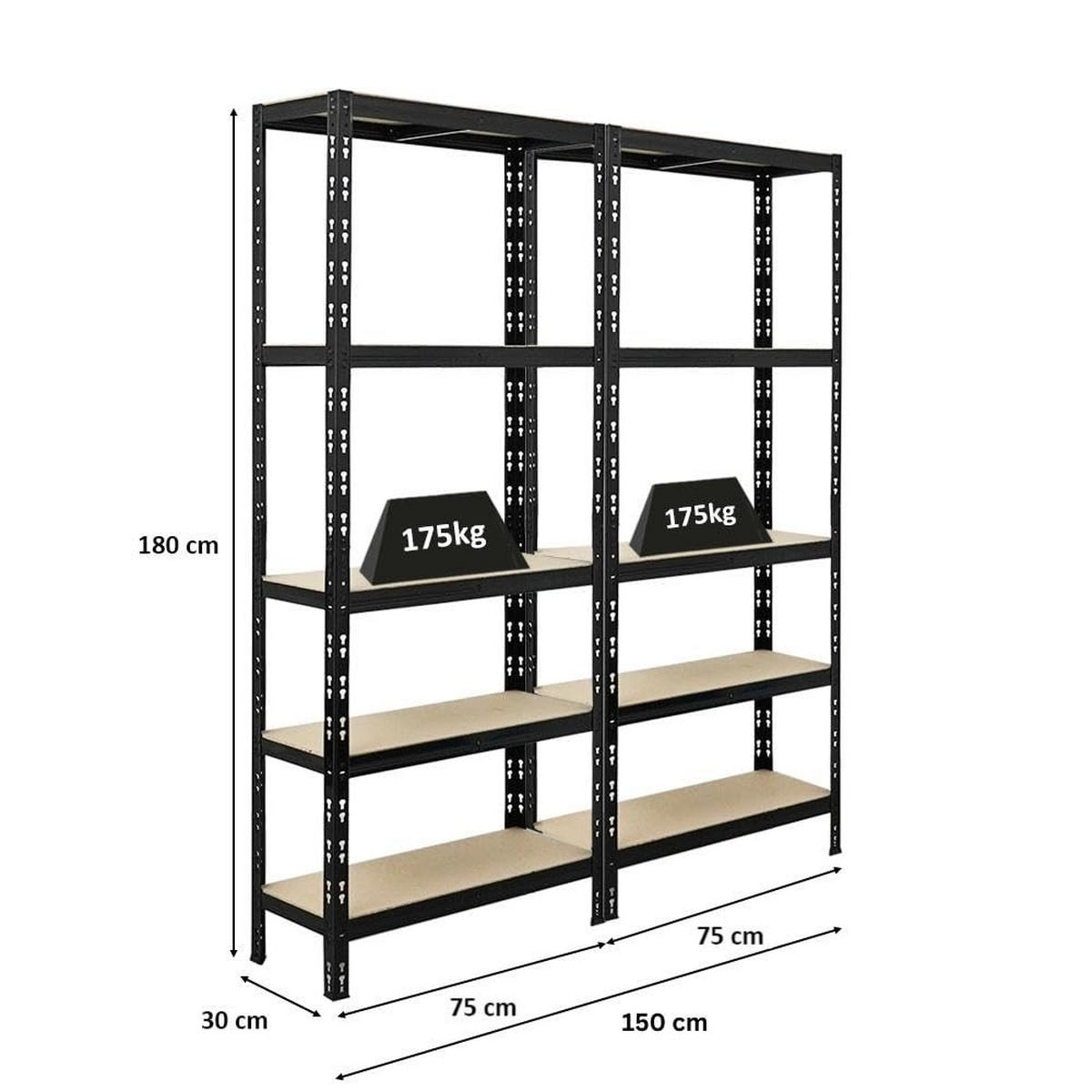 SCHWERLASTREGAL Apollo 2er-Set mit 2x 180x75x30 cm Fachlast 175 kg Schwarz - Schwarz, Metall (150/180/30cm) - PROREGAL