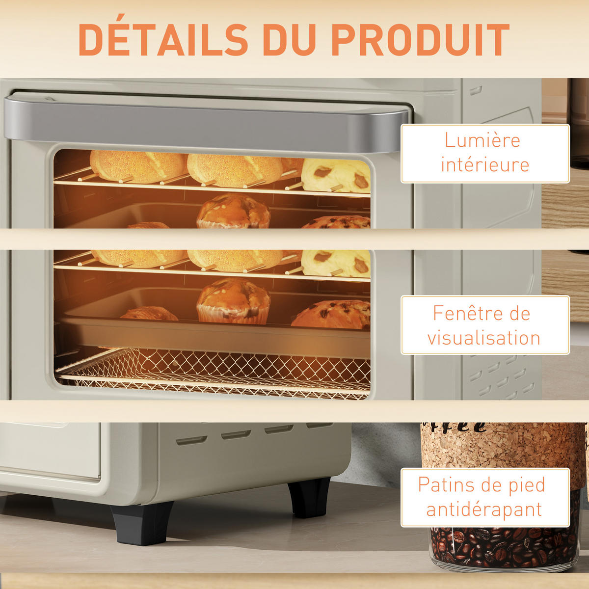 HEISSLUFTFRITTEUSE DE-17435 10L, 1000W mit Temperaturregelung - Creme, Metall (27.2/29.8/32cm) - ComfortXL