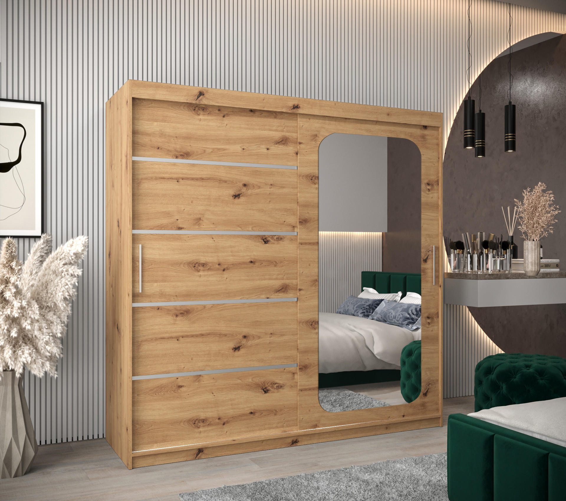 SCHWEBETÜRENSCHRANK 200/200/62 2-türig - Silberfarben/Eiche Artisan, Holz/Kunststoff (200/200/62cm) - MÖBEL KRYSPOL