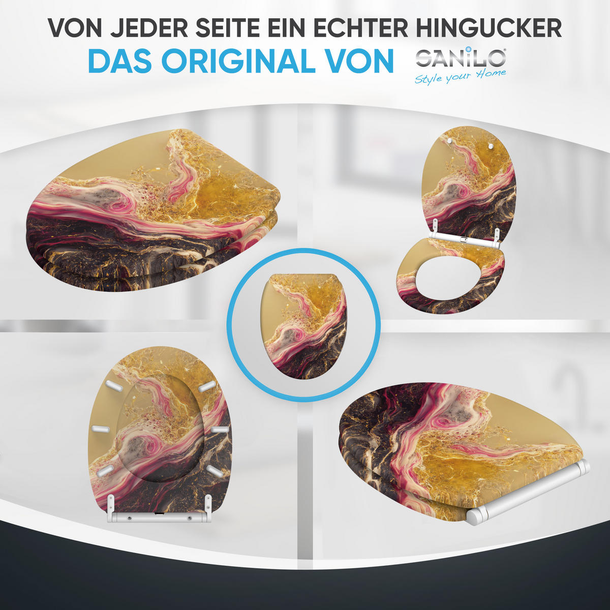 WC-SITZ mit Absenkautomatik & Top Fix Brillante - Goldfarben, Holzwerkstoff (37.7/5.5/48cm) - Sanilo