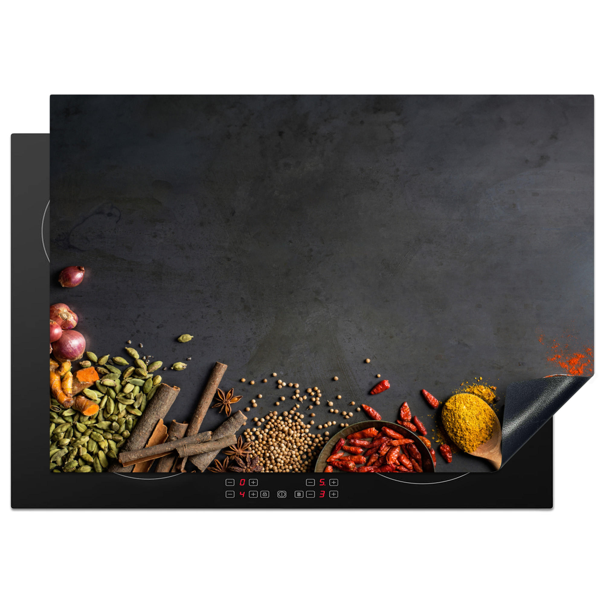 HERDABDECKPLATTE Kräuter - Lebensmittel - Gewürze - Schwarz - Paprika - Zimt 75x52 cm - Currygelb, Kunststoff (75/0.2/52cm) - MuchoWow