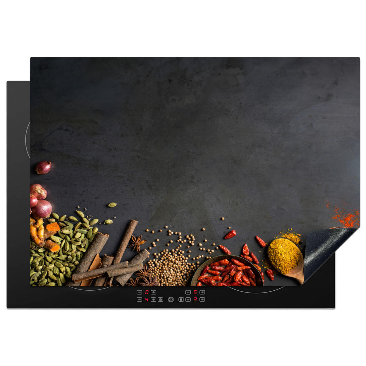 HERDABDECKPLATTE Kräuter - Lebensmittel - Gewürze - Schwarz - Paprika - Zimt 75x52 cm - Currygelb, Kunststoff (75/0.2/52cm) - MuchoWow