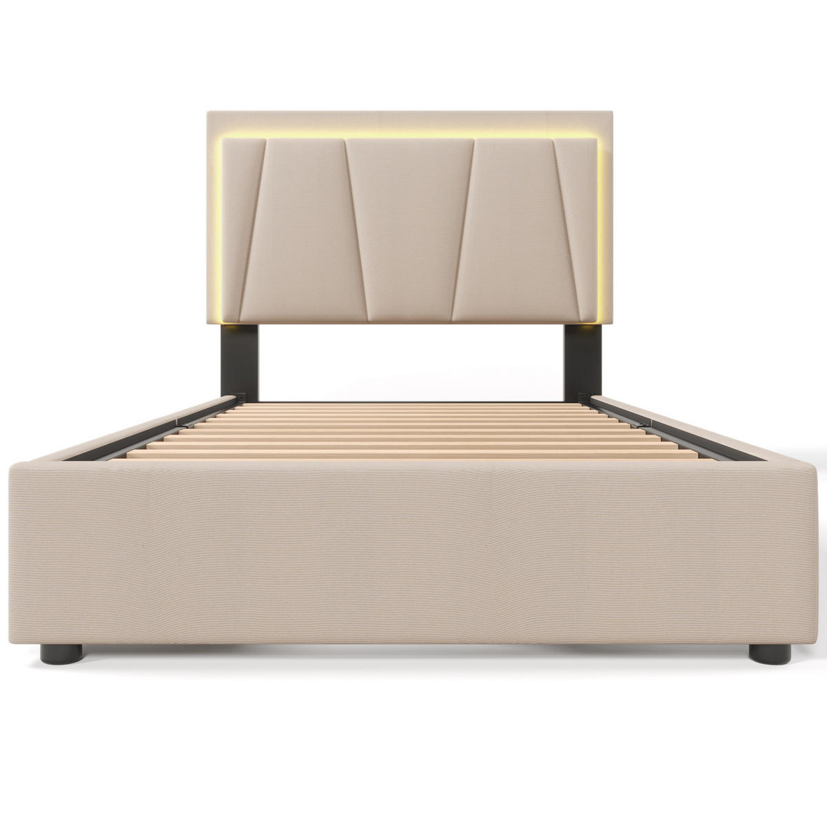 POLSTERBETT mit LED-Beleuchtung 90/200 cm in Beige mit verstellbarem Kopfteil - Beige, Holzwerkstoff (90/200cm) - BEAOK
