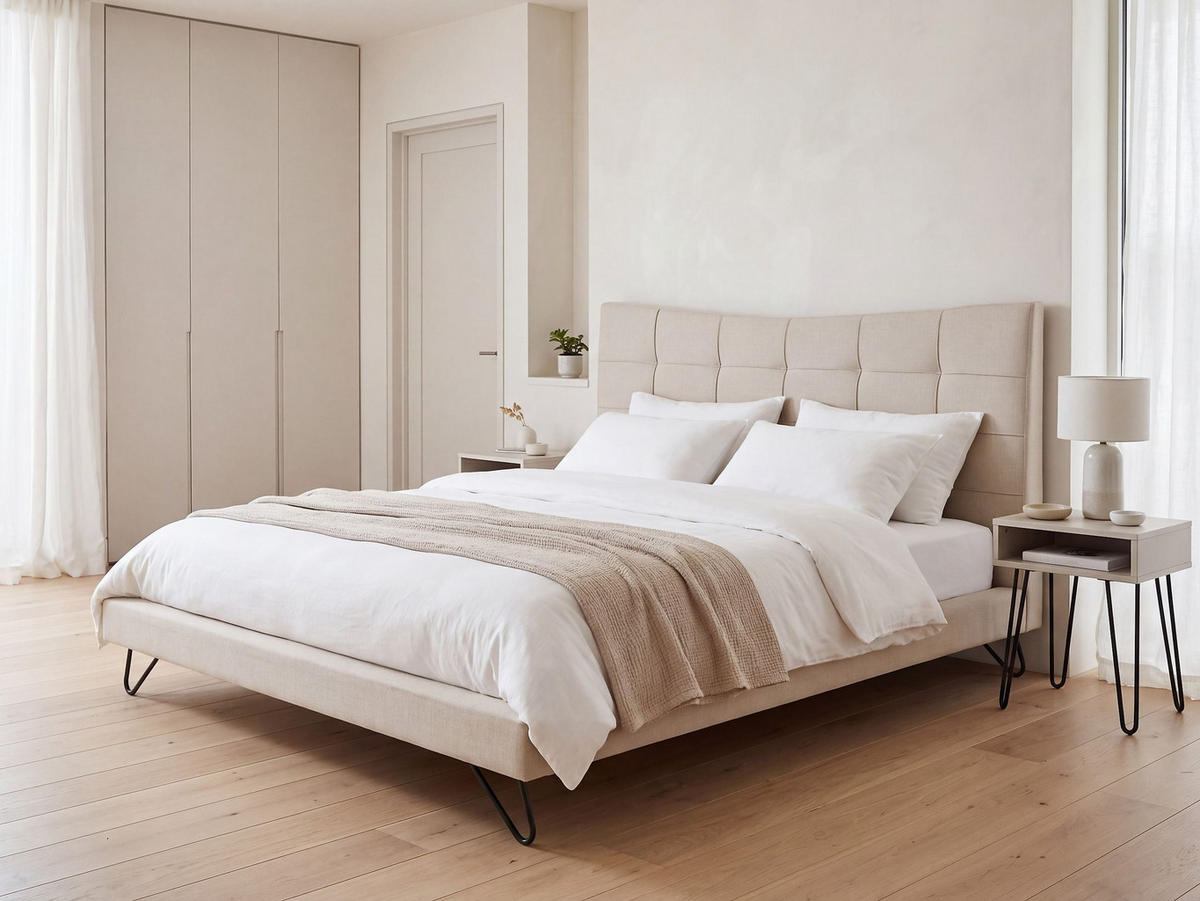 POLSTERBETT 180/200 cm Helles Beige Lannion - Beige, Textil (180/200cm) - Beliani