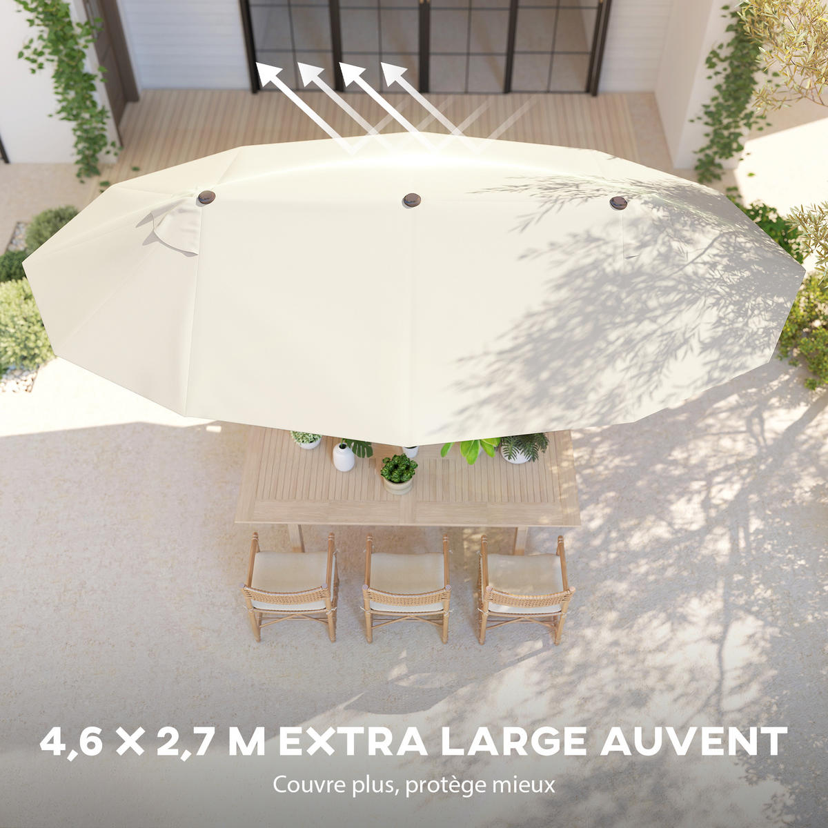 DOPPELSONNENSCHIRM Creme 460/270/240 cm - Creme, Metall (460/270cm) - PANGIVO