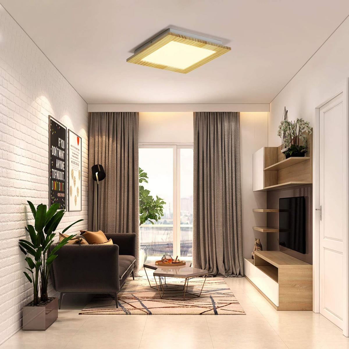 LED-DECKENLEUCHTE Heinrich 30/30/5 cm - Braun, Holzwerkstoff (30/30/5cm) - Nettlife
