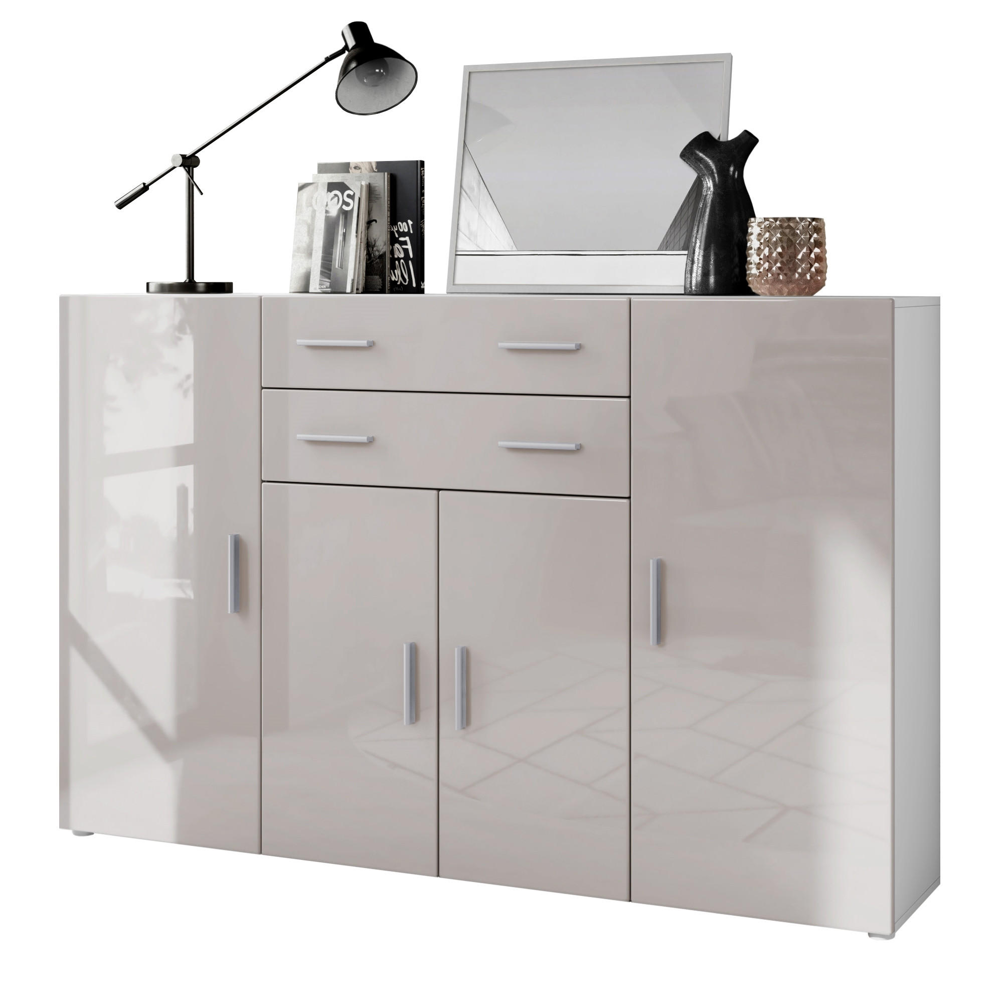 HIGHBOARD Aron Fronten in Sandgrau Hochglanz - Sandfarben, Holzwerkstoff (166.5/106.5/35cm) - Vladon