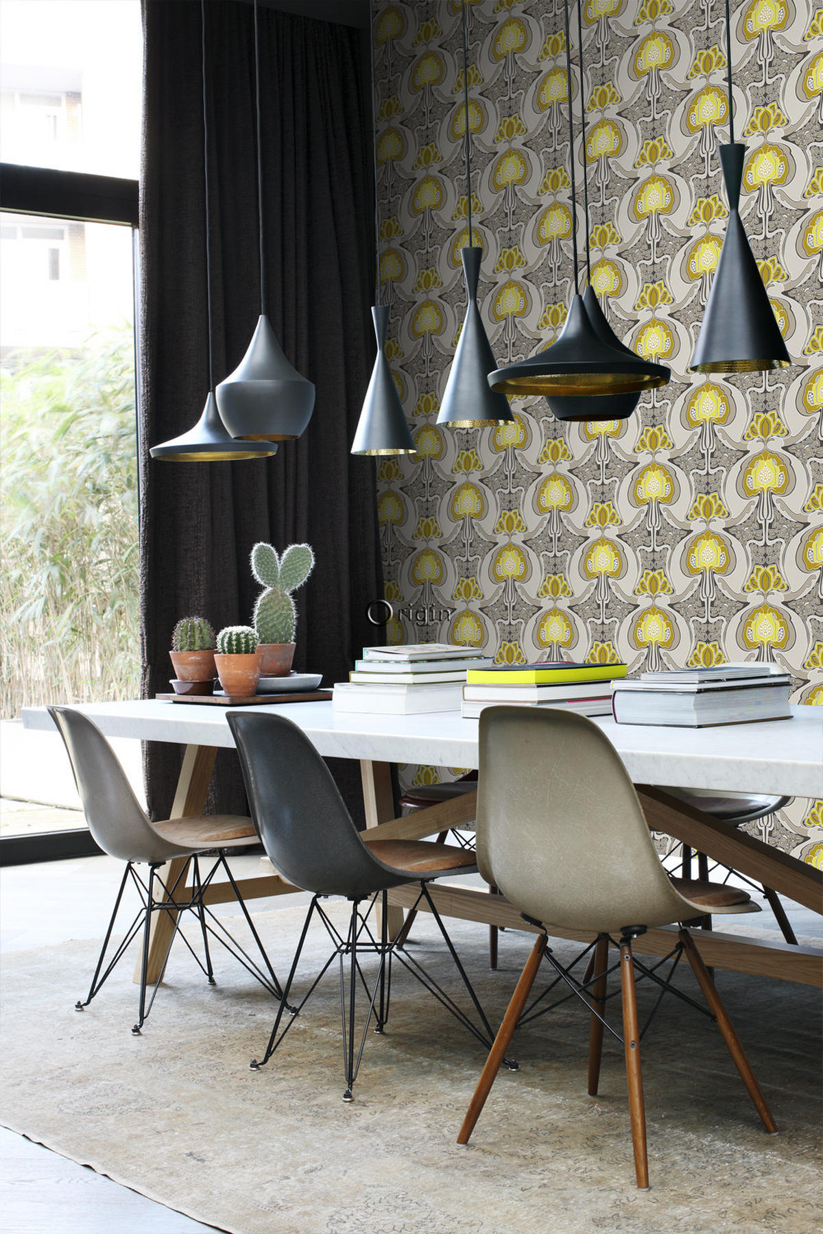 TAPETE Jugendstil-Blumenmuster 53 cm x 10.05 m - Gelb, Papier (53/1000cm) - Origin Wallcoverings