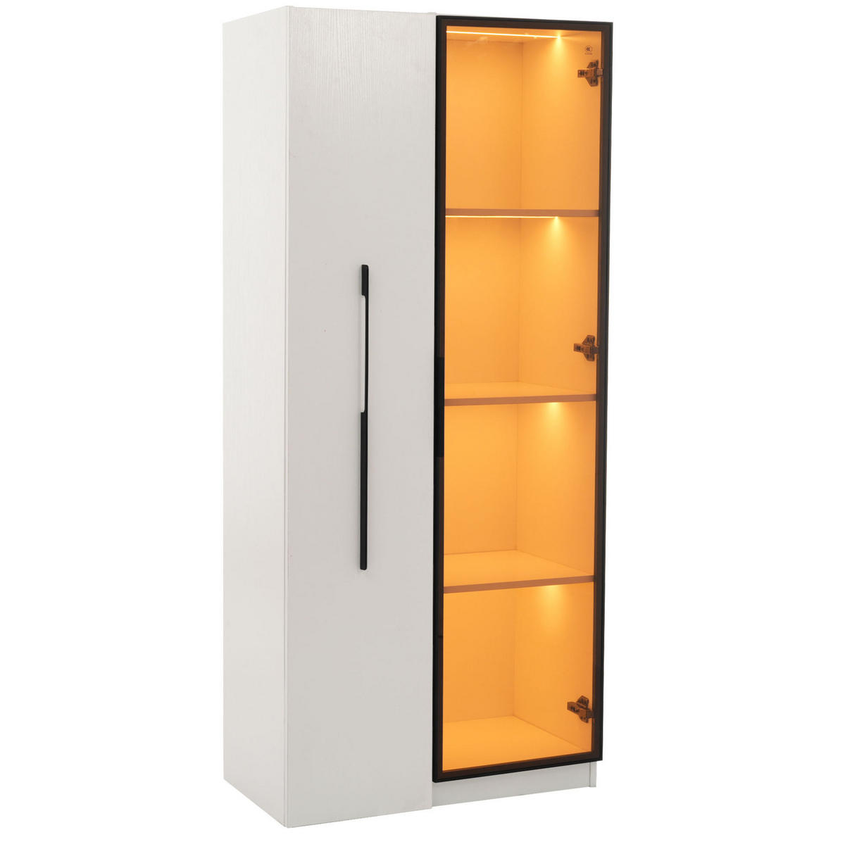 VIŠENAMJENSKI ormar 70/40/160 cm bijeli od MDF-a s izvlačnom policom LED rasvjetom i staklenim vratima - bijela, drvni materijal (70/160/40cm) - OKWISH