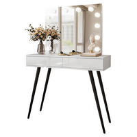 SCHMINKTISCH SIENNA LOFT ELITE mit Spiegel PUSH OPEN - Weiß Hochglanz/Schwarz, Holzwerkstoff (100/81/42cm)