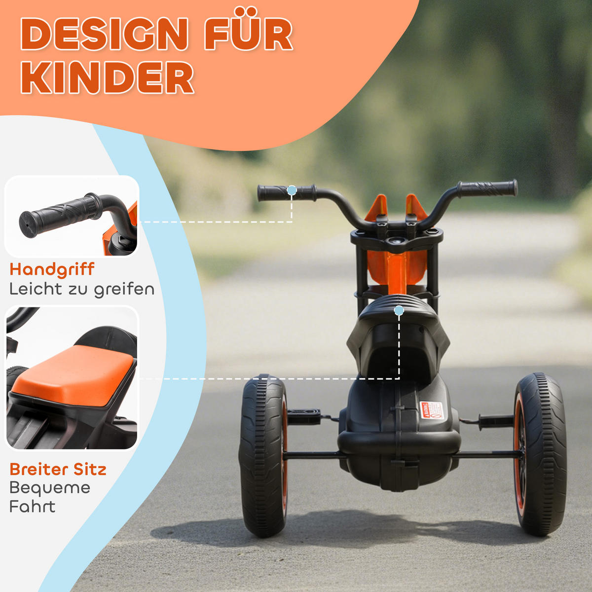 DREIRAD, Kinderfahrrad, Laufrad, Kinderrad mit Pedal für Kinder 18-36 Monaten - Orange, Metall (79/44/47cm) - AIYAPLAY