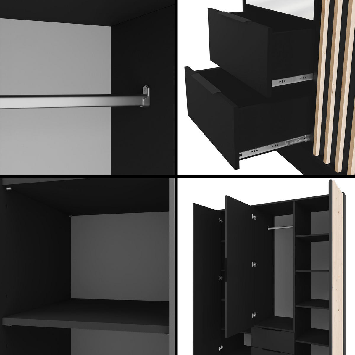 KLEIDERSCHRANK NELIA - 150 cm - Schwarz/Eiche Artisan, Holzwerkstoff (150/200/51cm) - ALTDECOR